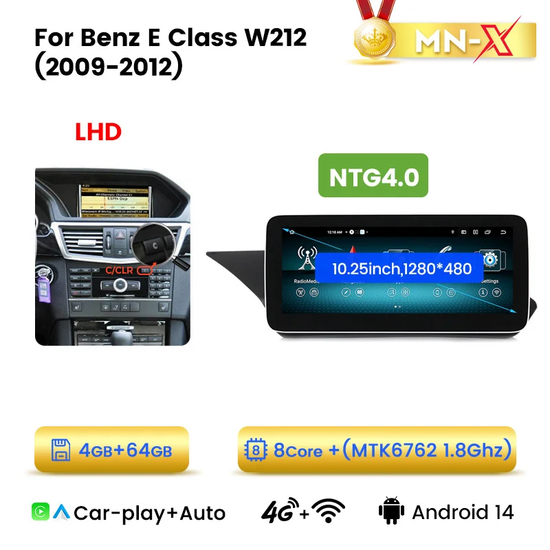 Navifly Android 14 Autoradio Voor Mercedes Benz E Klasse W212 E200 E230 E260 S212 Multimedia Speler Draadloze Carplay Dsp Bt - afbeelding 1