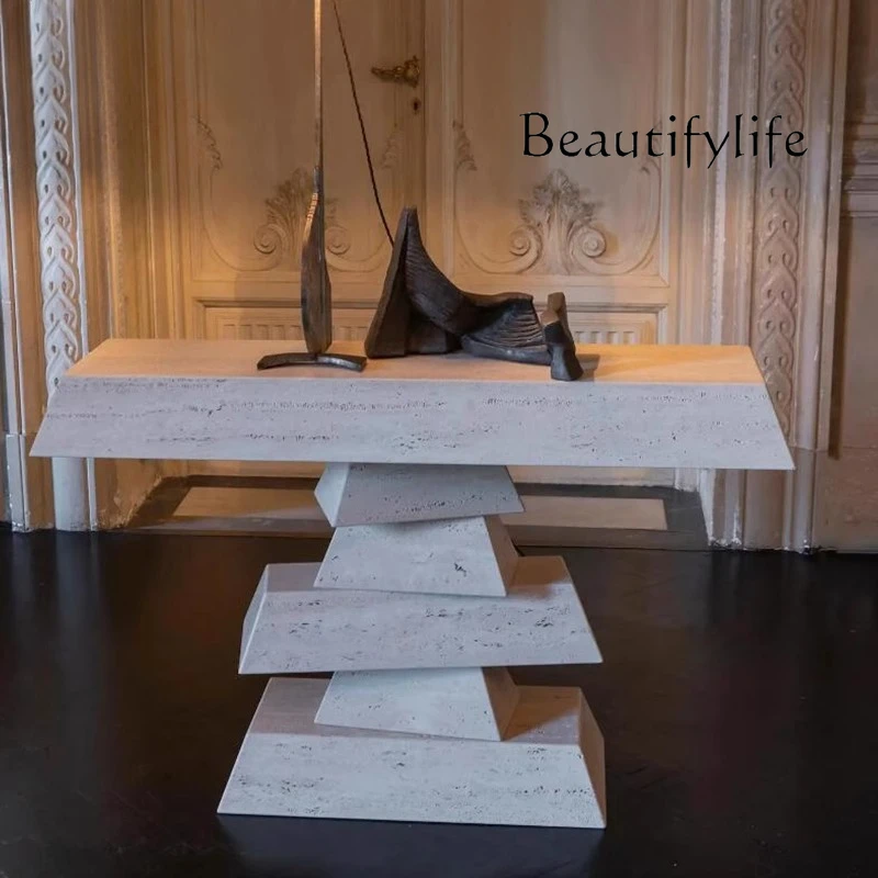 Italian light luxury marble entrance table Modern simple wall-to-wall cave stone end view table