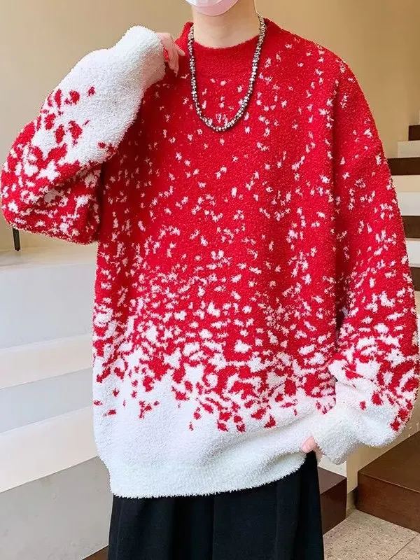 سترة محبوكة فضفاضة للأولاد المراهقين ماركة عصرية للخريف والشتاء صبغ كسول طويل Sve مستدير Ne Warmth Polye...