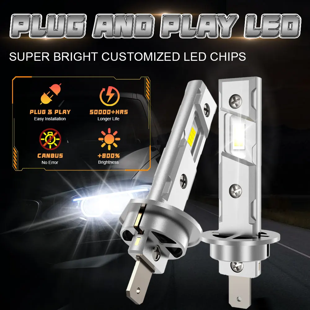 H1 LED Headlights H1 LED High Power Canbus With Fan Plug And Play 1:1 Design No Modification 1000W 12V Easy Installation 2PCS