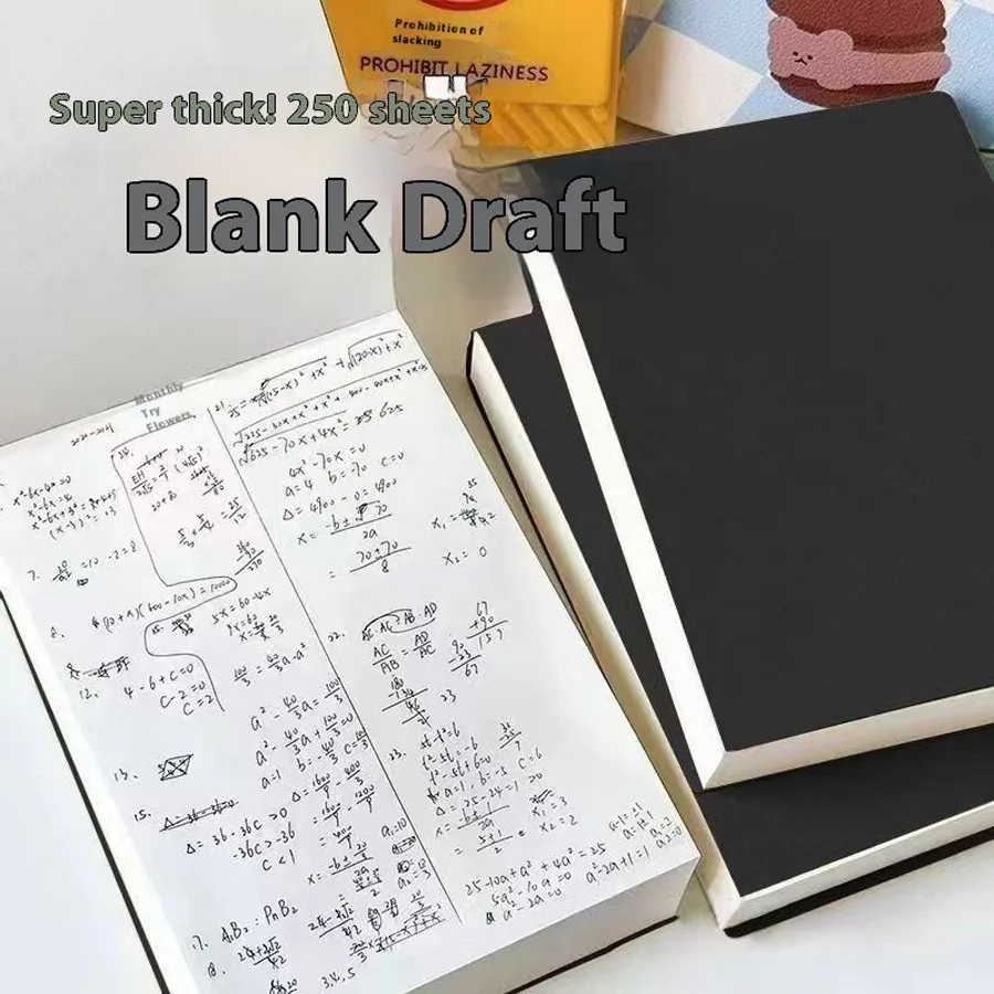Caderno de Rascunho Super Grosso com 250 Folhas, Papel Minimalista Sem Linhas, Caderno de Planejamento Diário para Estudantes e Escritório