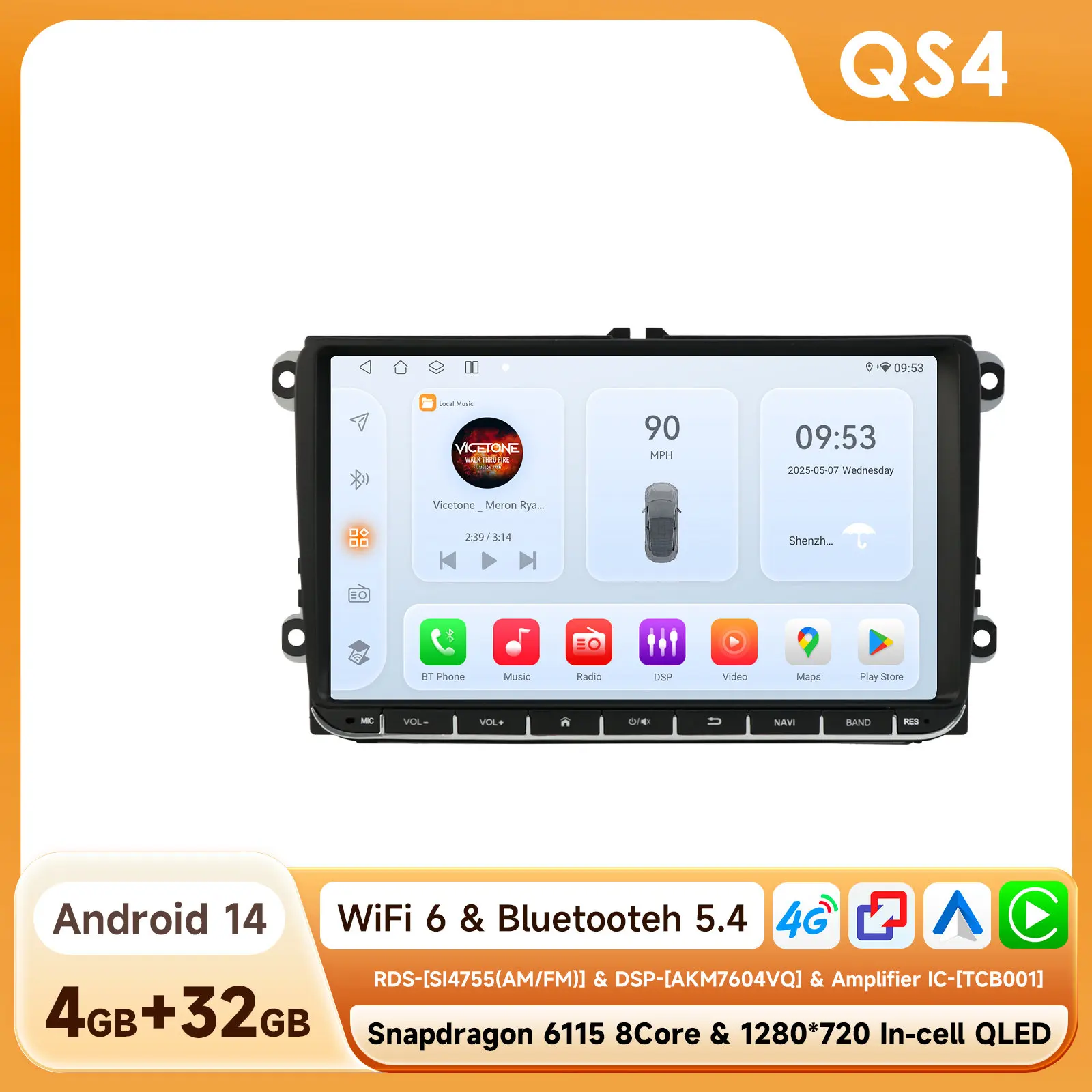 Hizpo 9 inch CarPlay Android Auto autoradio voor VW Volkswagen Golf Passat B6 B7 Skoda Seat Octavia Polo Tiguan RDS DSP GPS BT 4G