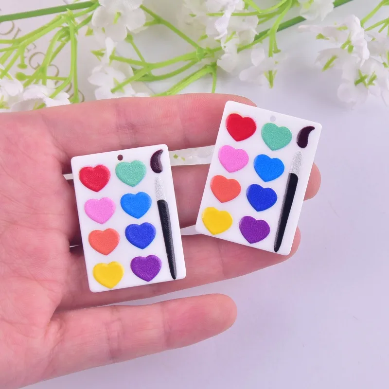 10pcs/pack Colorful Heart Painting Tray Fashion  Acrylic Charms for Women Earring Necklace Jewelry DIY Making