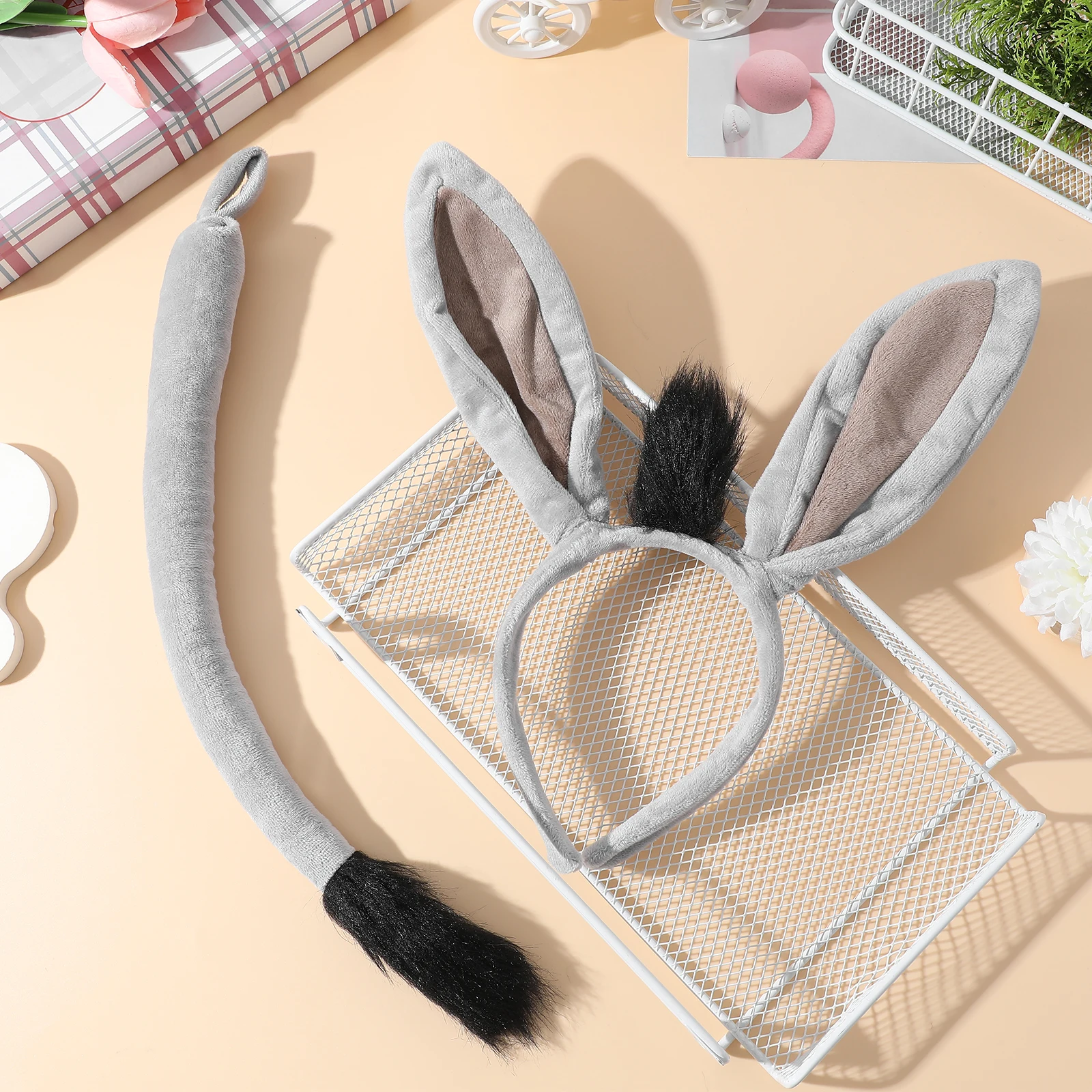 

Grey Donkey Set Costume Accessory Clothing Accessories Animal Headdress Ears Headband Cosplay Hairband Tail