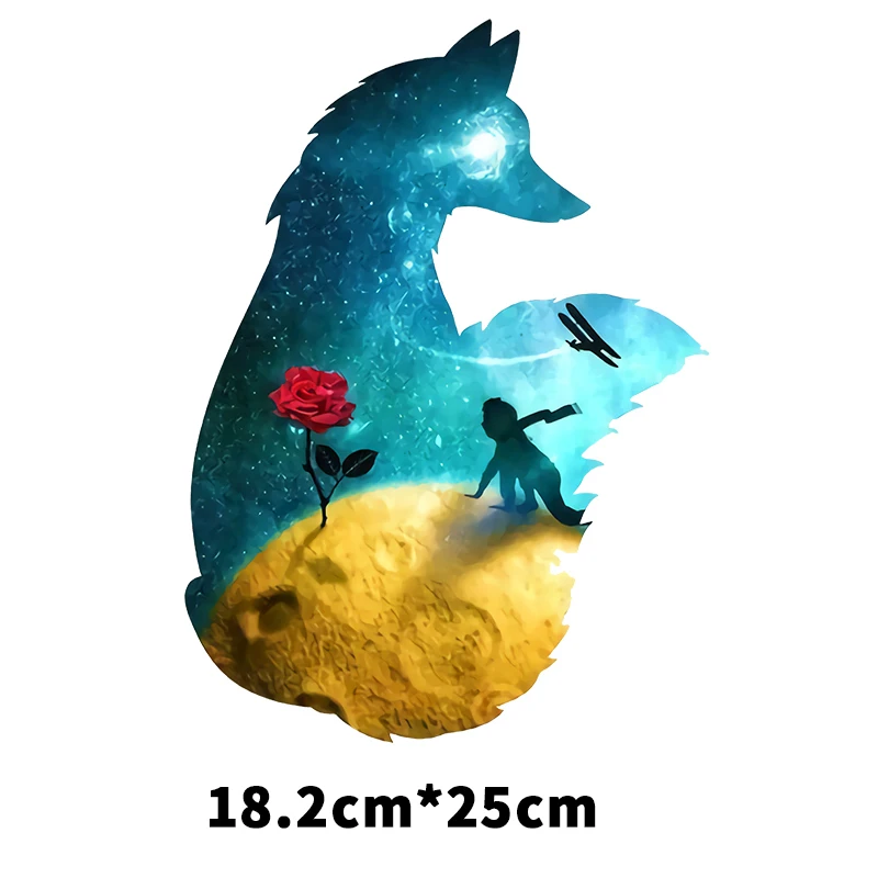 25CM Colorful Animals Heat Vinyl Transfer For Clothes Cat Iron On Transfer For Clothes fox Thermal Stickers Appliques