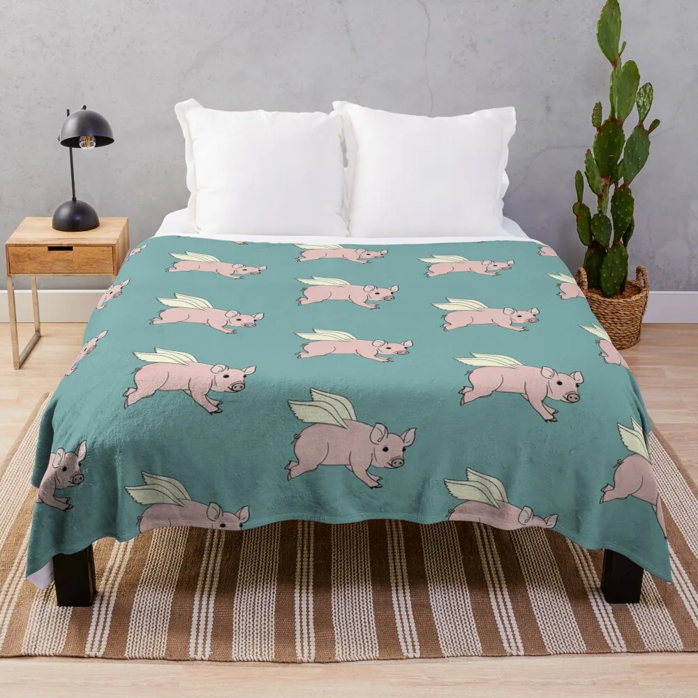 

Flying Leaping Pig Throw Blanket blankets and throws Decoratives Blankets