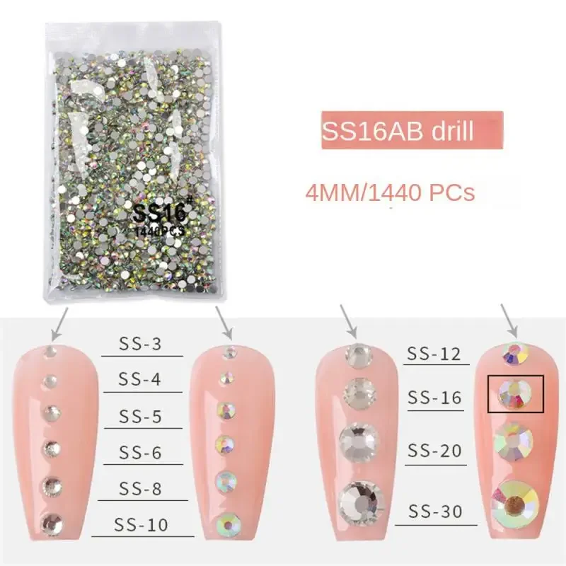 Swarovsky cristal transparente AB Flatback Glass Nail Art Rhinestone Nail Strass tamaño mixto pegamento de diamantes de imitación sin fijación en caliente