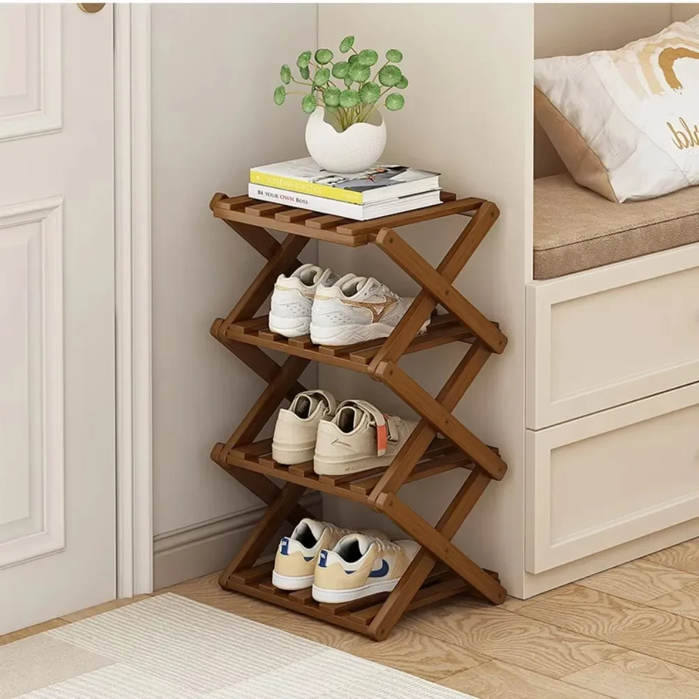 Shoe Rack Bamboo Made Telescopic Doorway Shoe Rack No Installation Required Economic Type Frame Simplicity Foldable Shoes Shelf