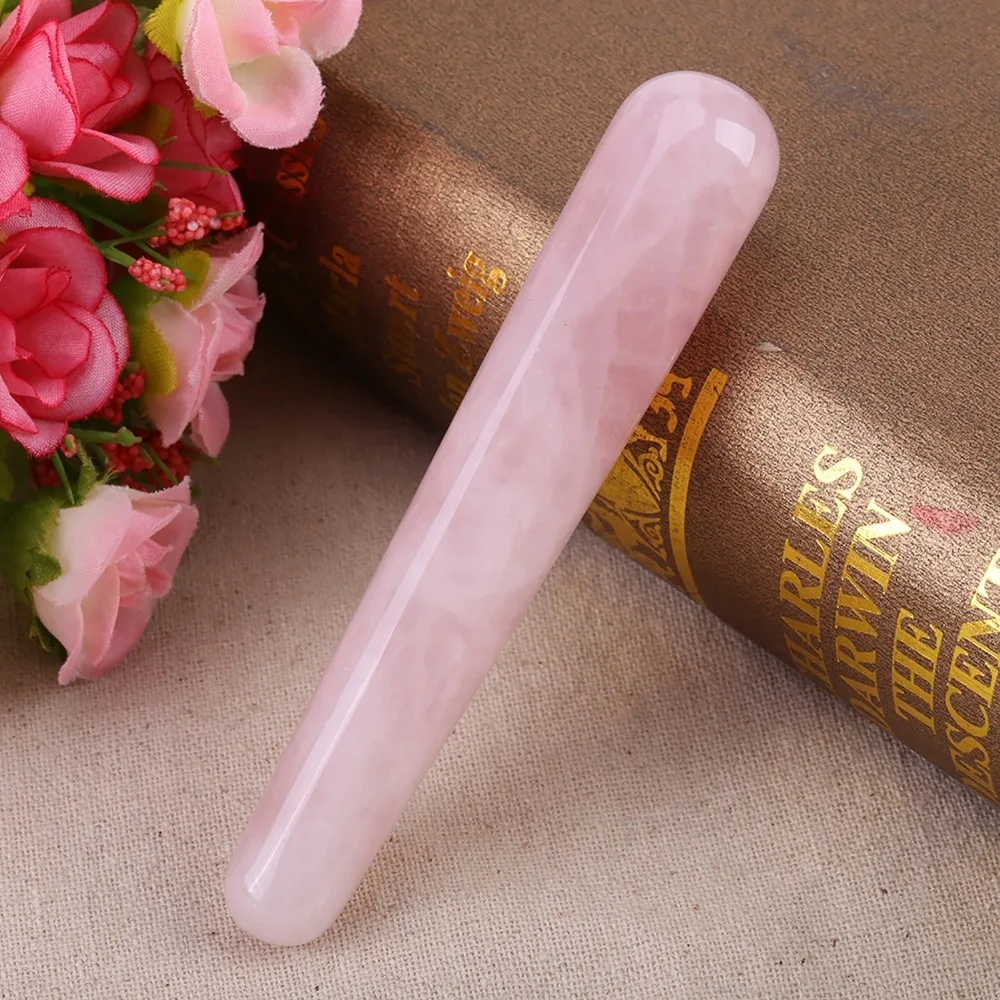 Quartz Crystal Face Massage Wand Smooth Surface Acupressure Crystal Massage Wand Pink Quartz Massage Stick Facial Body Caring view 4
