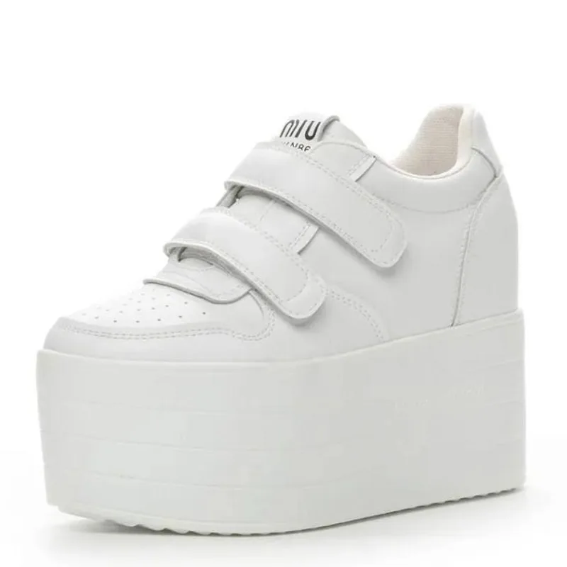Wysokiej jakości 12cm syntetyczne buty z prawdziwej skóry kostki damskie jesienne wiosenne kowbojskie buty na koturnie wysokiej marki Chunky Sneaker