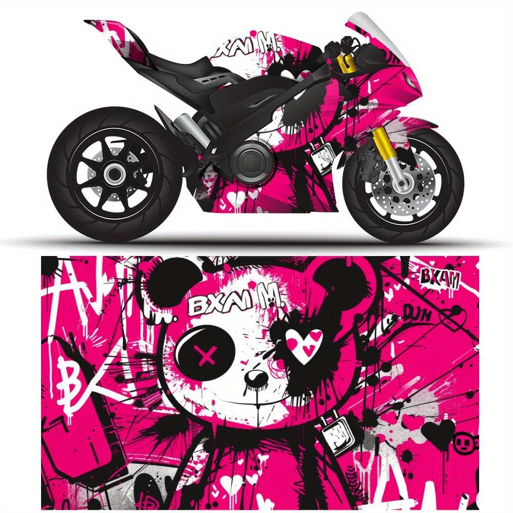 

Модные розовые виниловые наклейки с граффити-медведем для мотоциклов, водонепроницаемые ПВХ-декали, самоклеящиеся наклейки с высокой адгезией, устойчивые к царапинам