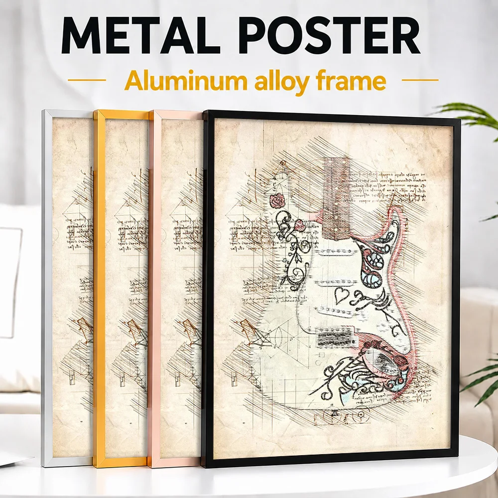 Jimi Hendrix Guitar Blueprint Sketch Framed Metal Print Customized Technical Diagram Wall Art Ideal For Office Or Engineer Gift