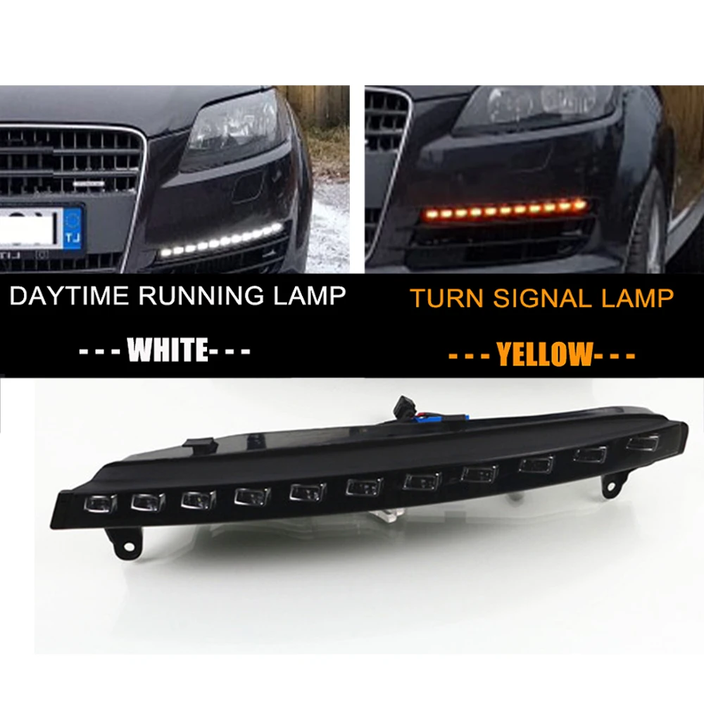 

1 шт. левые светодиодные дневные ходовые огни для Audi Q7 2006-2009, янтарный указатель поворота, динамический автомобильный DRL, водонепроницаемая противотуманная фара 12 В