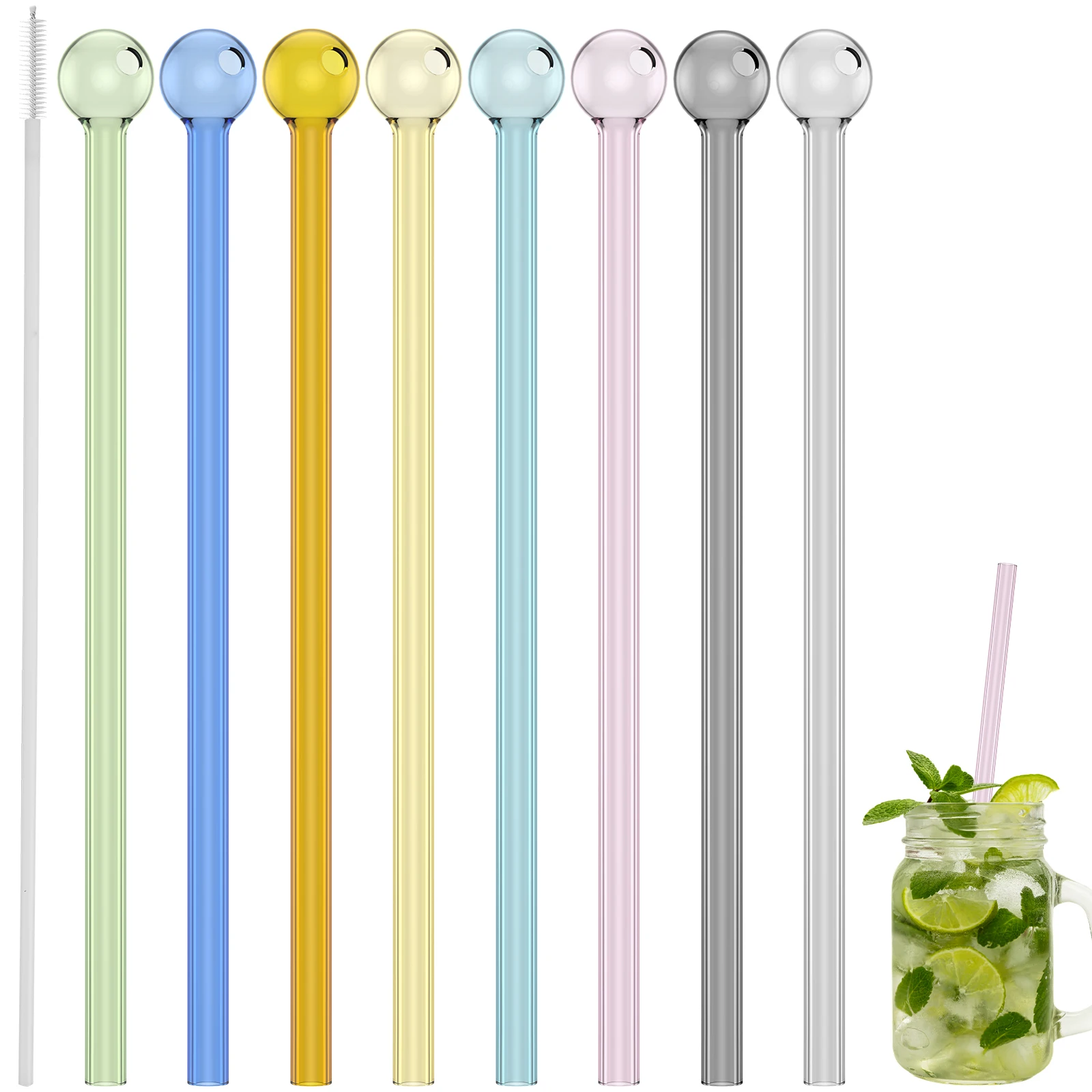 8/6pc Glass Straws Clear Smooth Glass Drinking Straw Reusable BPA Free Safe Straws for Smoothie Juice Tea Coffee Cocktails Straw