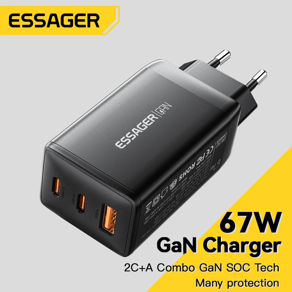 Essager 67W GaN USB Charger Quick Charge QC3.0 PD PPS USB Type C Charger For IPhone 14 13 Macbook Laptop iPad Xioami Samsung S23