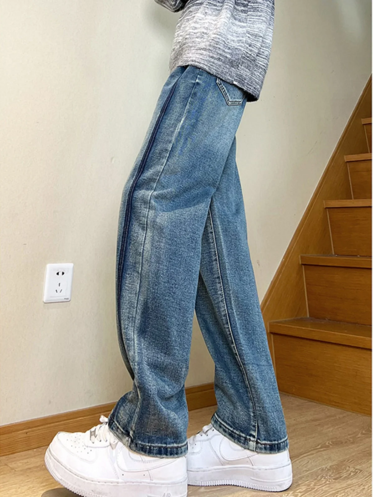 American Retro Men's Jeans Spring Autumn Loose Straight Casual Pants High Street Vibe Sle Wear Resistant Low Waist Long Tro...