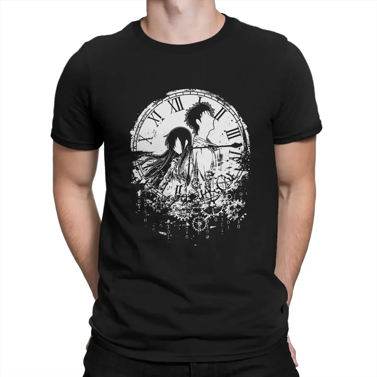 Cheavyweight streetwear anime  clothes Steins Gate Men's TShirt Clocks and Watches  Fashion Shirt Original Streetwear New Trend