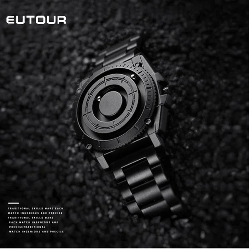 EUTOUR 2025 New Men's Magnetic Ball Sports Watch – Bezel-less Cool Design, Personalized Metal Strap, Fashion Quartz Watch