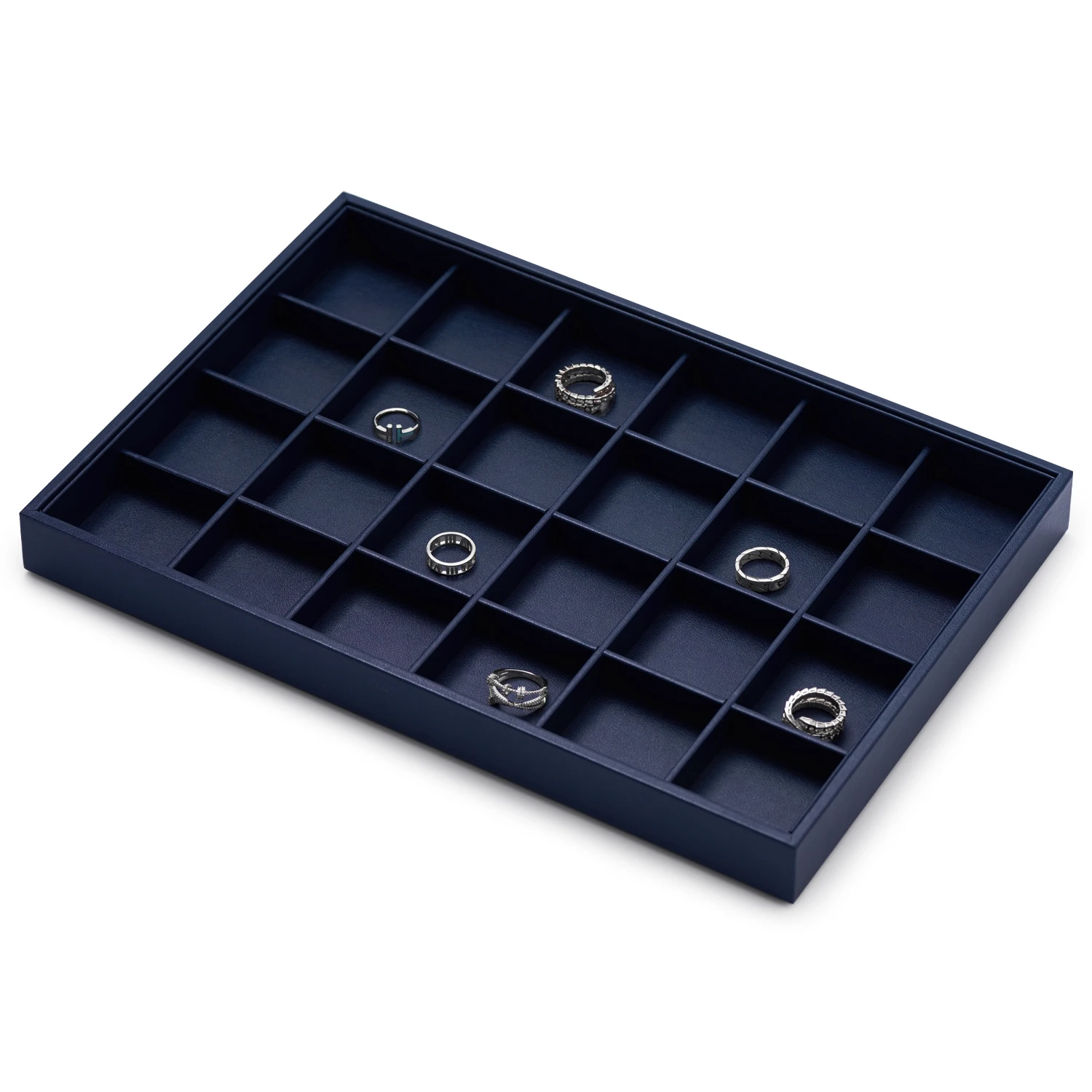 Oirlv Premium Blue Leather Stackable Jewelry Tray Multifunction Jewelry Drawer Organizer Trays Rings Earrings Storage Props