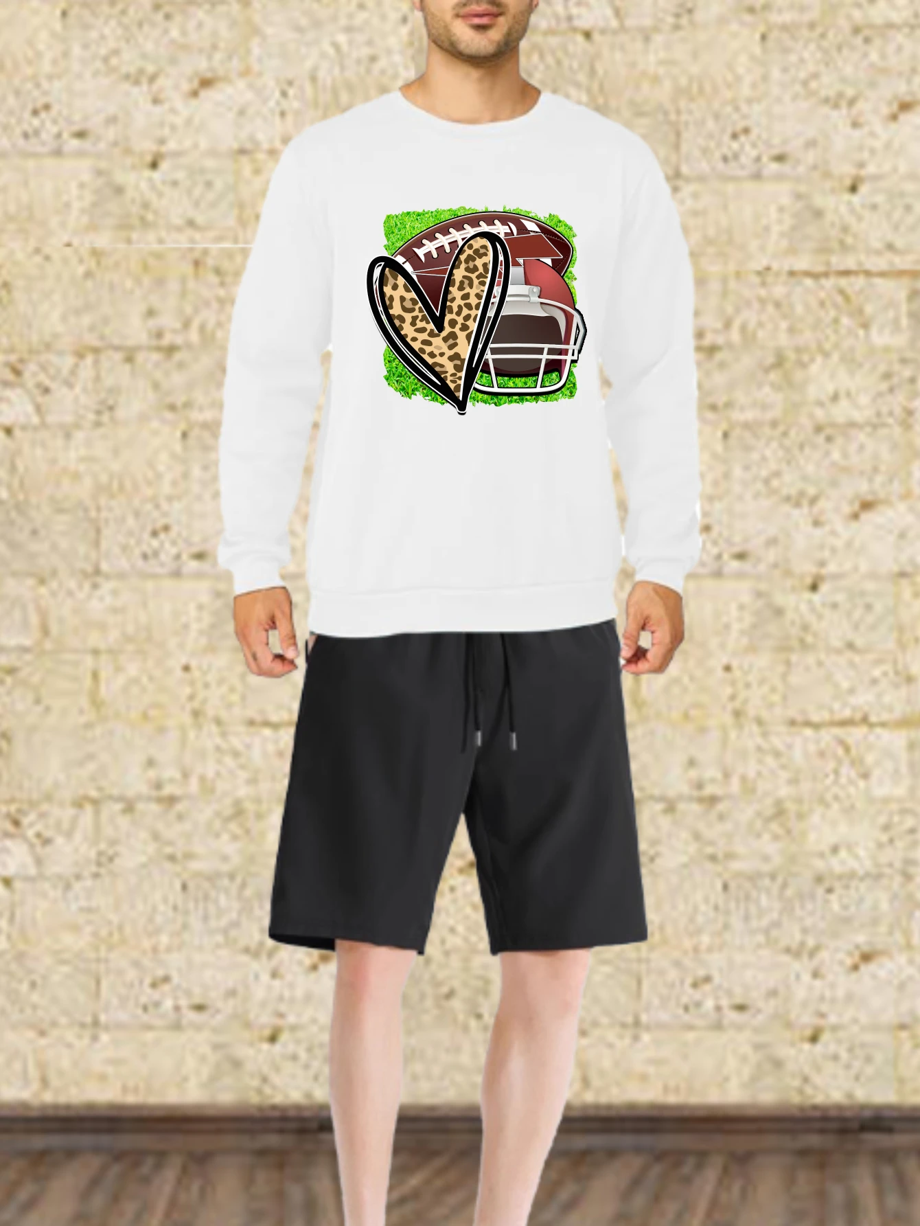 مجموعات الرجال الخريف التجفيف السريع كرة القدم القلب المطبوعة الجرافيك تي شيرت البدلة طقم كرة القدم الرجال رياضية الرجال مجموعات طويلة الأكمام #1