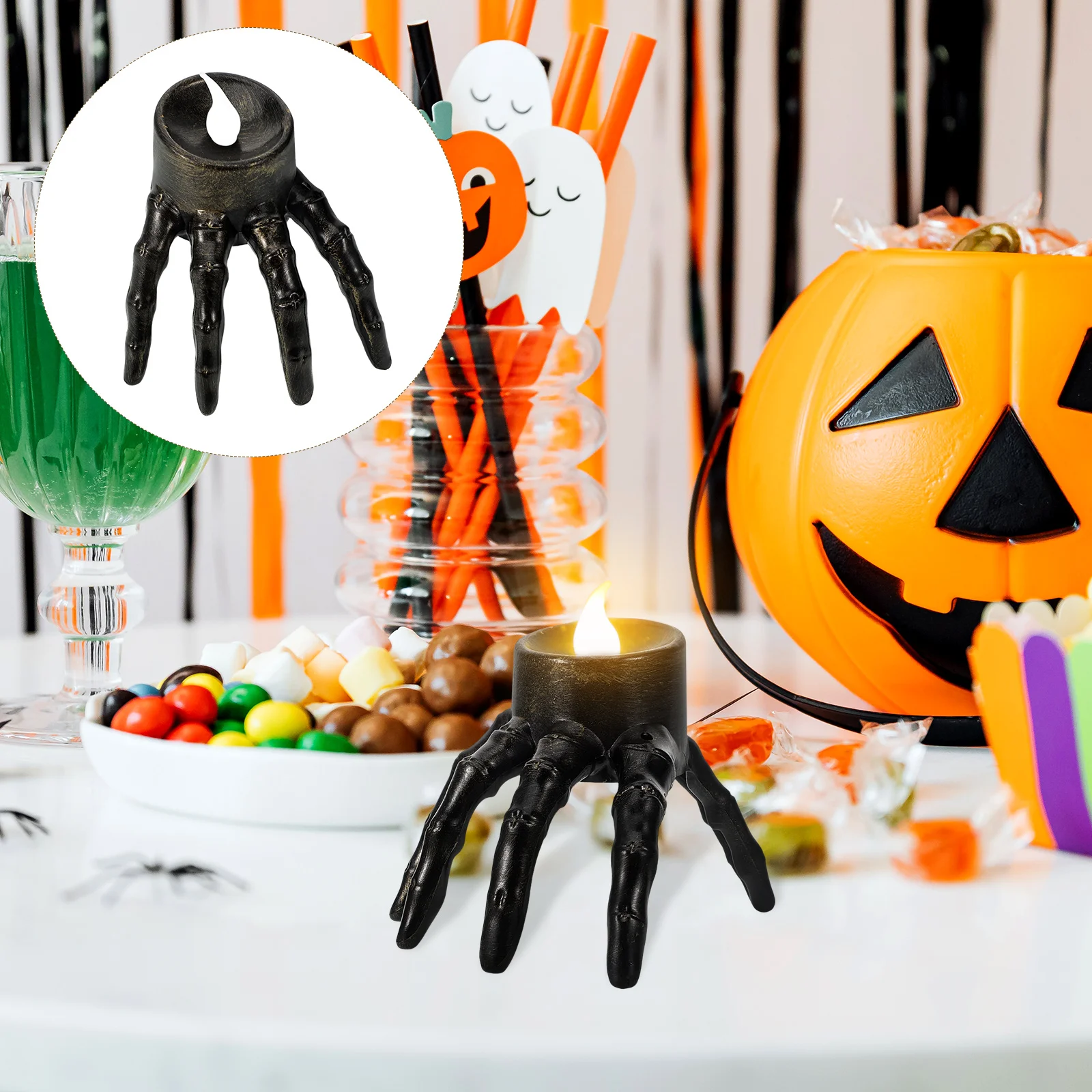 

Skull Halloween Decorations Flameless Operated Black Skeletal Home Party Centerpiece Safe for Kids Pets