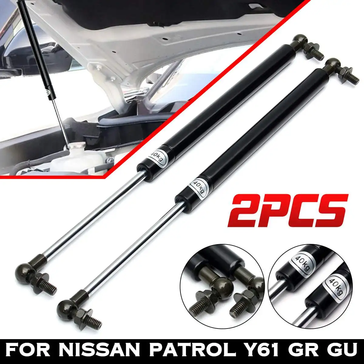 2pcs Car Front Bonnet Hood Lift Supports Shock Gas Struts Bars Gas Spring for Nissan Patrol Y61 1997-2018