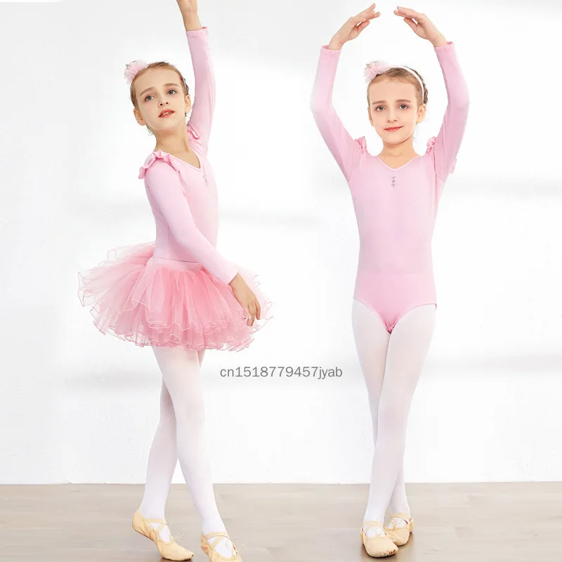 ชุดเต้นบัลเลต์เด็กผู้หญิง แขนสั้น/แขนยาว ชุดยิมนาสติกพร้อมกระโปรงผ้าทูล สำหรับฝึกซ้อมและการแสดงบนเวที