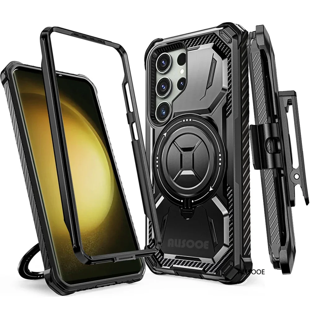 Full-Body Rugged Case for Samsung S24 S23 Ultra Case Armor Stand Magnetic Wireless Charge Cover for Galaxy S23 S22 S21 Plus Capa