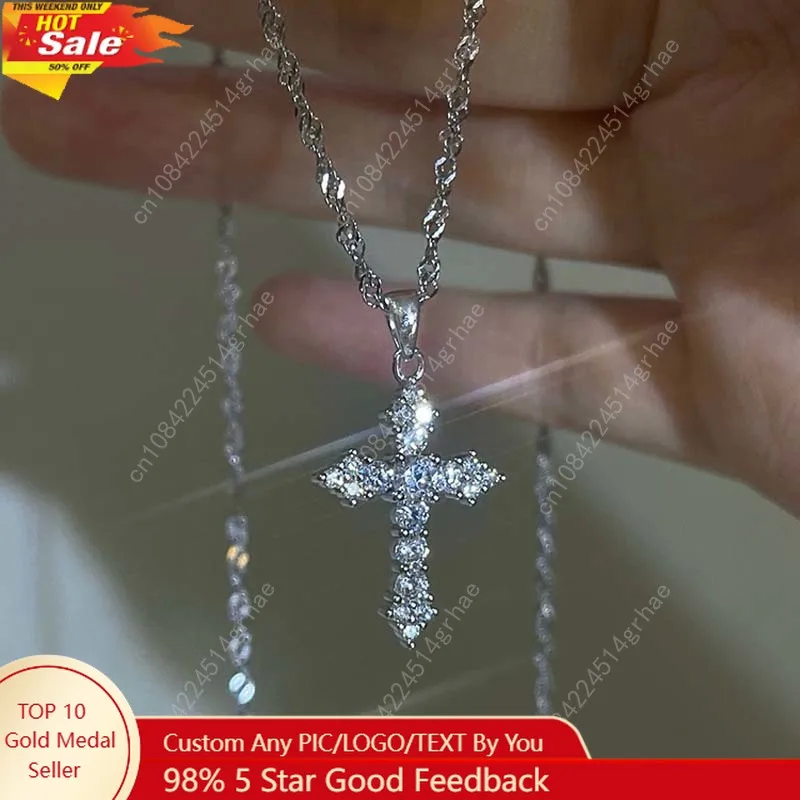 

Shiny Crystal Zircon Cross Pendant Necklace for Women Girls Punk Silver Color Thin Chain Necklace Party Jewelry Birthday Gift