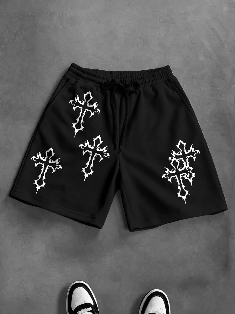 Y2K Gym Shorts for Men Women Angel Cross 3D Print Casual Sports Shorts Mesh Quick Dry Breathable Basketball Shorts Summer Unisex