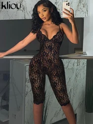 kliou Coquette Mesh Women Playsuits Sexy Summer Sheer Criss Suspendency Trim Backless Rompers Stunning Female Nightout Clubwear