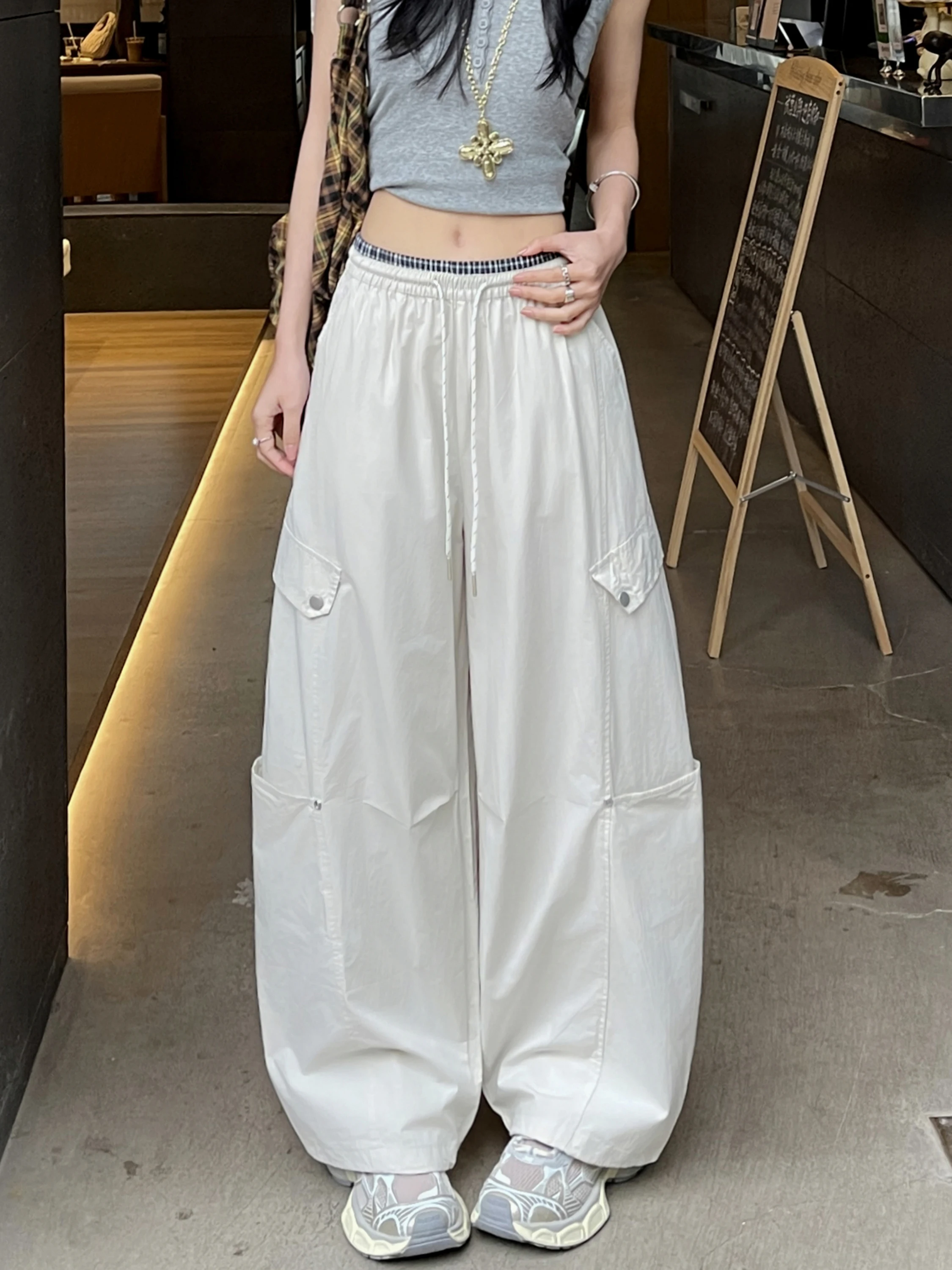 

American Style Quick Dry Work Pants Women Summer Thin High Waist Straight Leg Cuffed Sports Casual Versatile Slim Wide Leg Pants