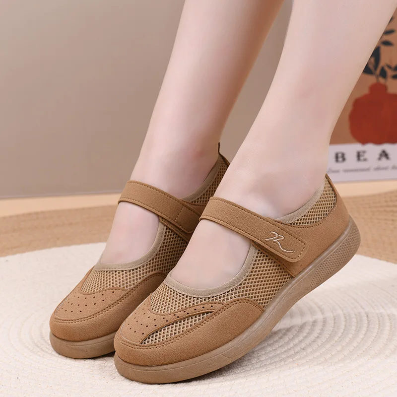 Women Mesh Mary Jane Shoes Soft Rubber Sole Breathable Walking Flats