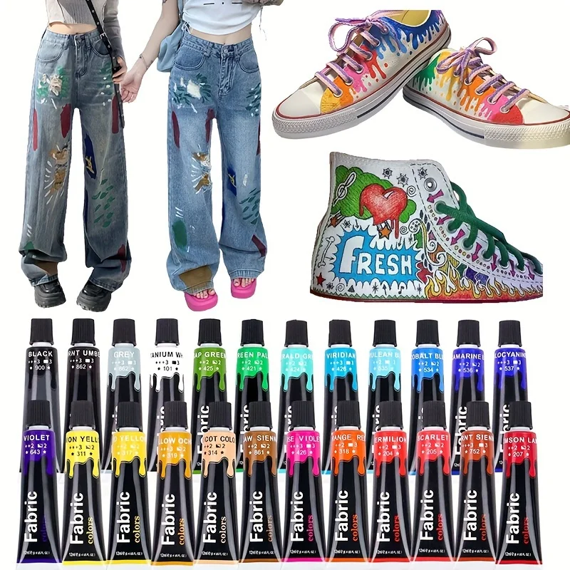 12 Lovely Colors Fabric Paint - Perfect for Memory Making on Clothing And Accessories