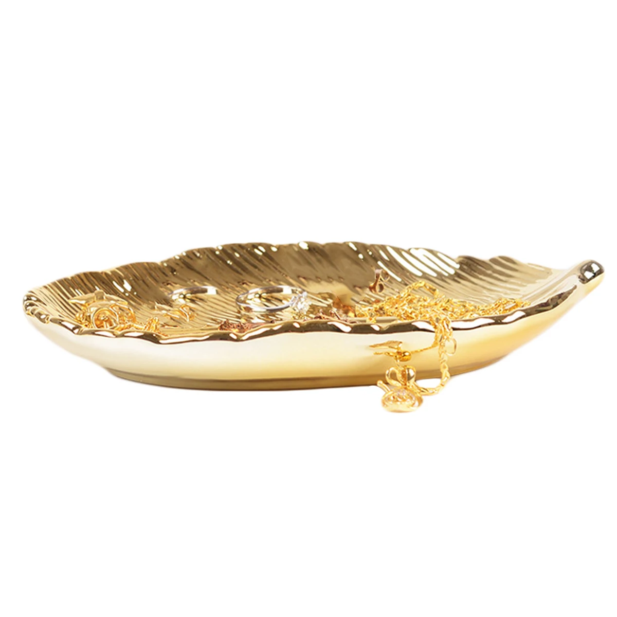 

Керамический поднос для ювелирных изделий, белый глянцевый золотой лист, дизайн, органайзер для ювелирных изделий для колец, ожерелий, браслетов, парфюмерной косметики