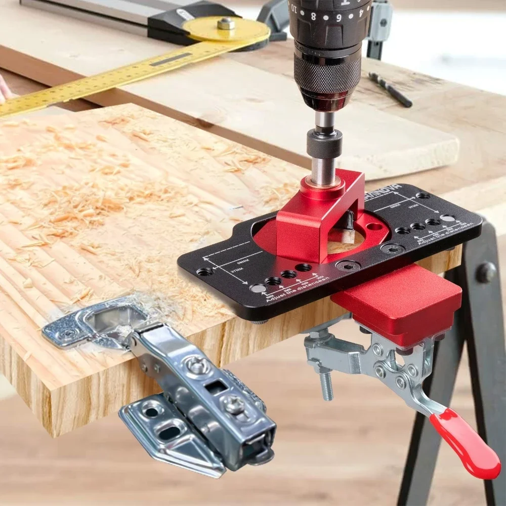 

Woodworking Hole Drilling Guide Locator 35mm Hinge Boring Jig with Fixture Aluminum Plastic Hole Opener Template Door Cabinets