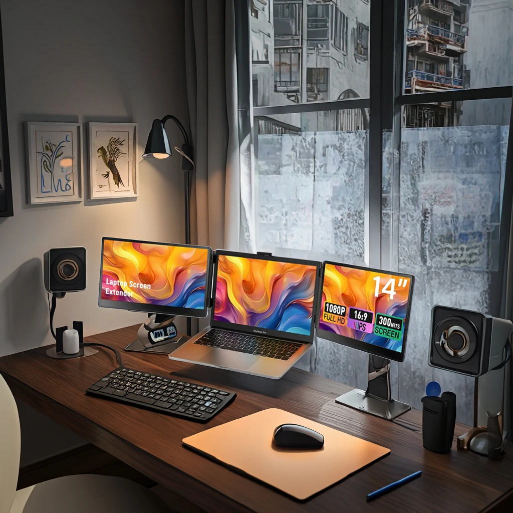 

Factory OEM/ODM 60Hz Triple Portable Screen Extender Dual 14 Inch 1920*1080 IPS LCD Monitors with Type C Interface for Laptop