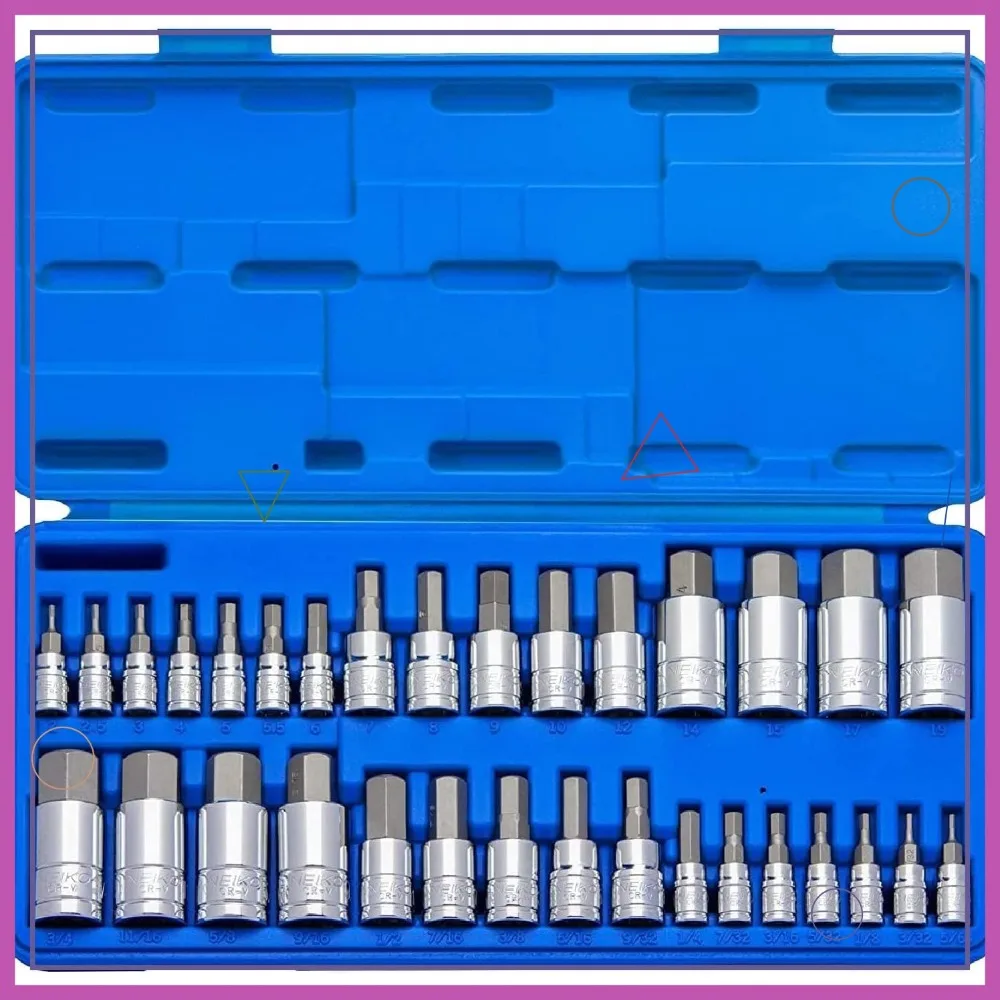 

Набор из 32 шестигранных головок SAE и метрических шестигранных бит, сталь S2, прочный и точный