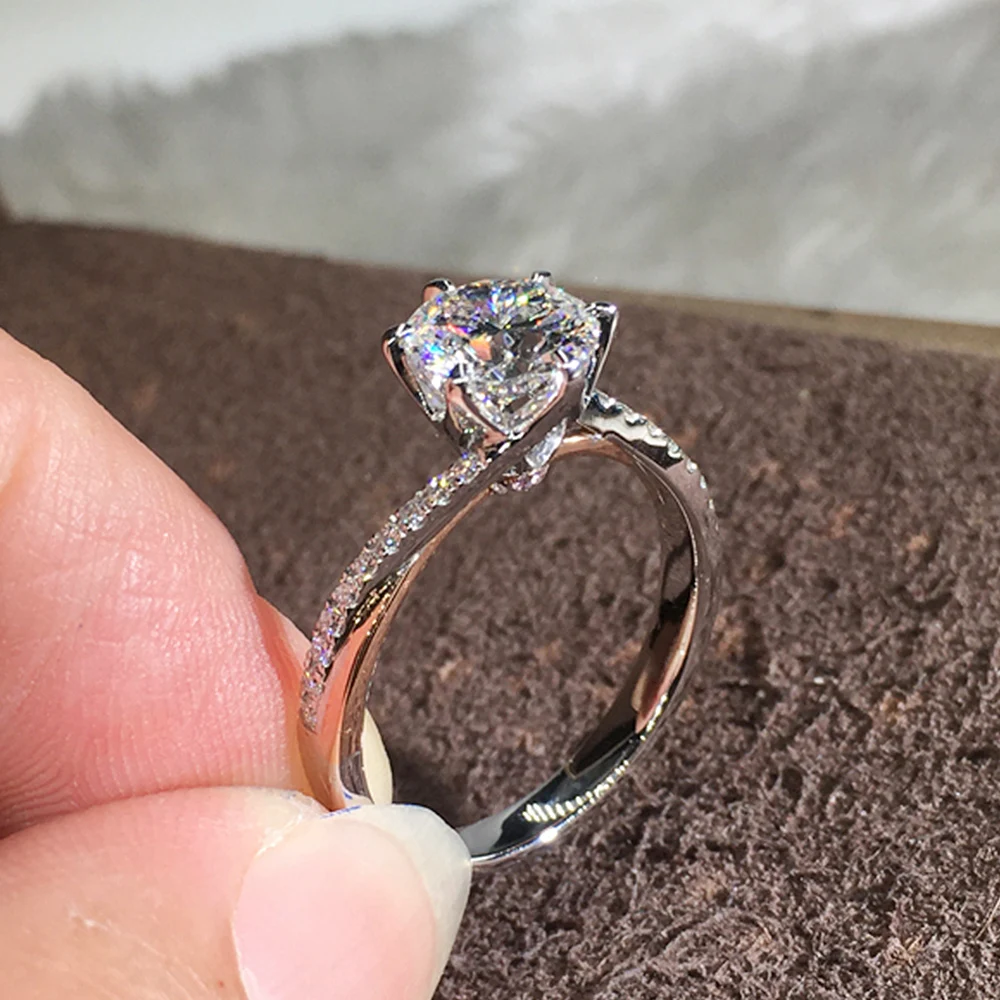 Huitan Luxus-Eheringe mit 6 Krallen, Zirkonia, Damenringe, schlichtes und elegantes Design, Engage-Antragsringe, Modeschmuck