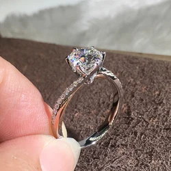 Huitan Luxury 6 Claws Cubic Zirconia Wedding Bands Women's Rings Simple and Elegant Design Engage Proposal Rings Fashion Jewelry