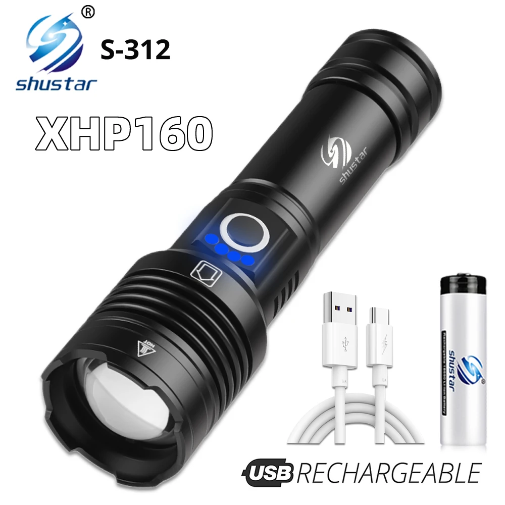 16 Core XHP160 High Power Flashlight LED Torch Lantern Aluminum Alloy Tactical Flashlight Waterproof Zoomable Hunting Lights