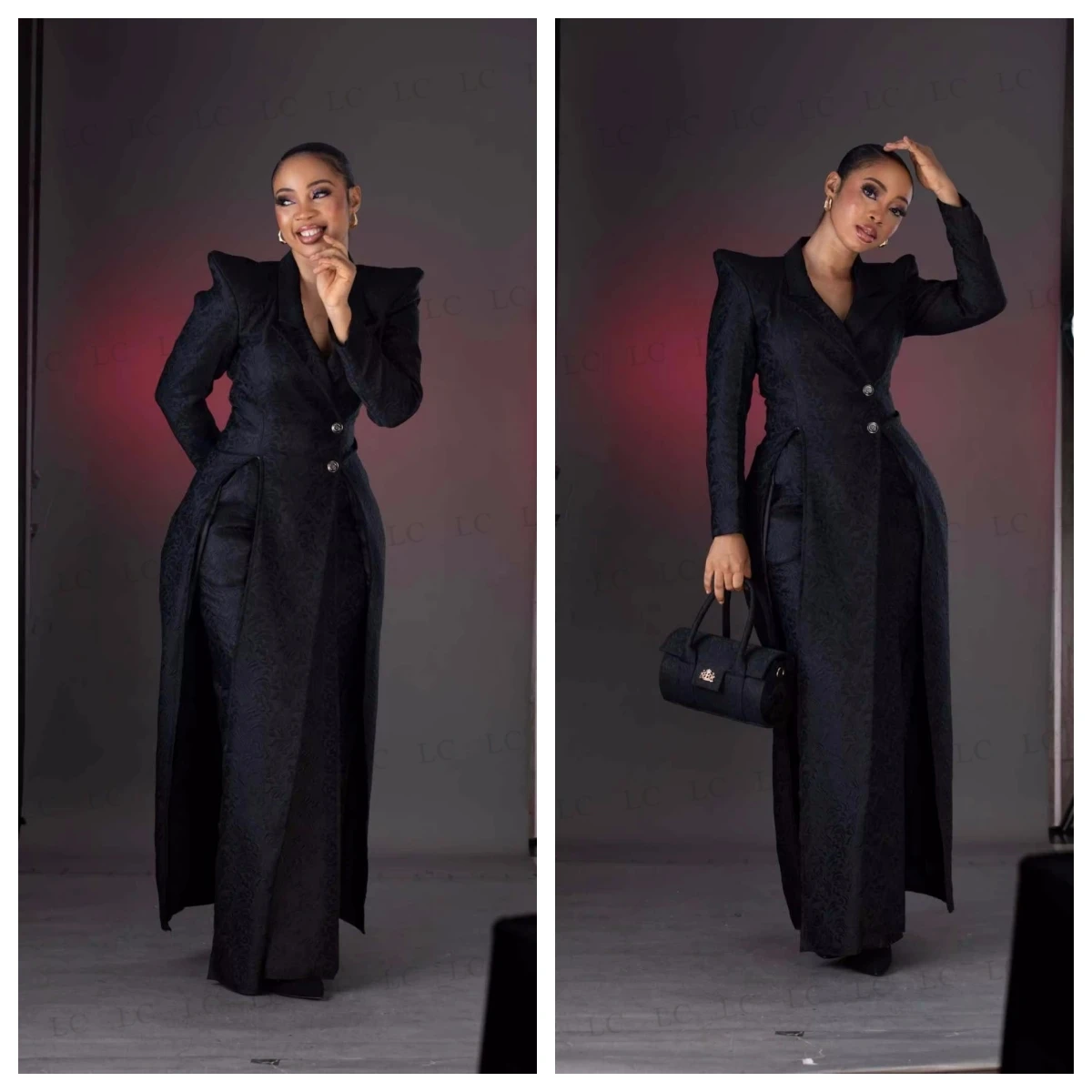 

Stylish Women Suits 2 Pieces Buttons Wedding Sheer Lapel Long Blazer Jacquard Slits Party Slim Plus Size Mother Bride Tailored