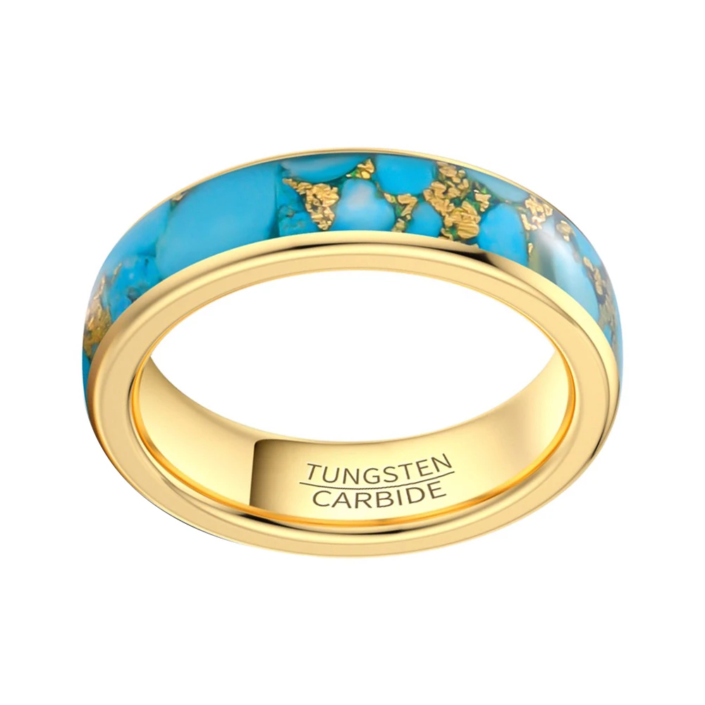 6mm Wide Inlaid Golds Foil Tungsten Steel Ring High-end Turquoise Pattern Men And Women Jewelry Proposal Rings