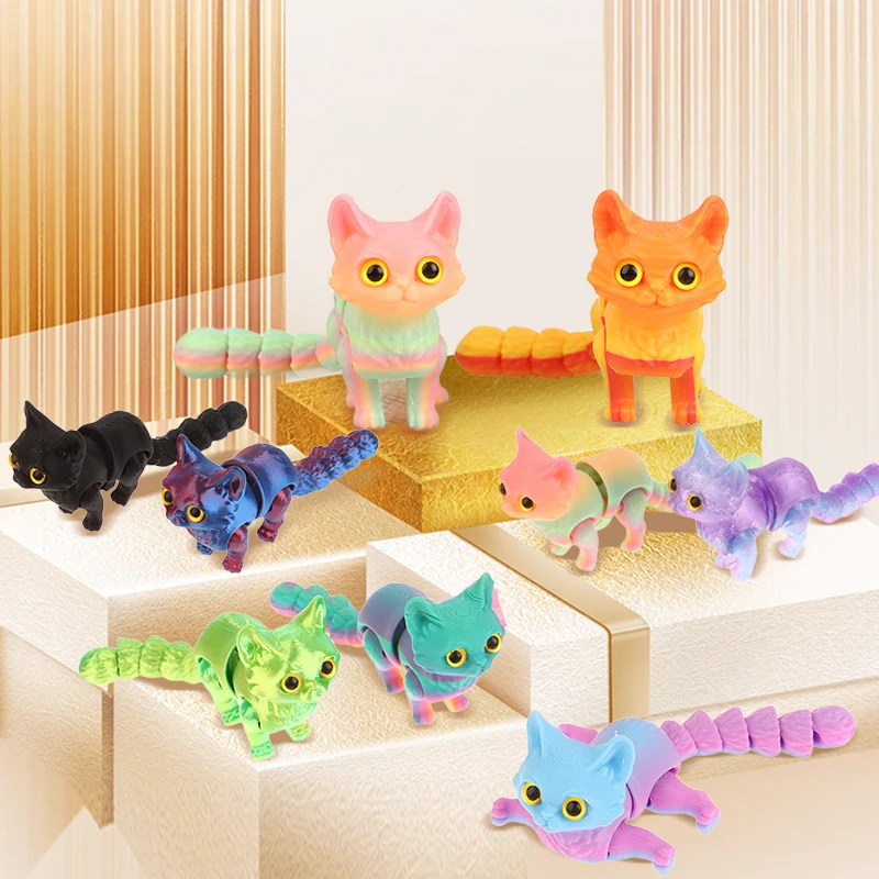 3D Printed Cat Realistic Multi-joint Movable Cats Figures Home Office Desk Decoration Gifts Toy for Children, Boys and Girls
