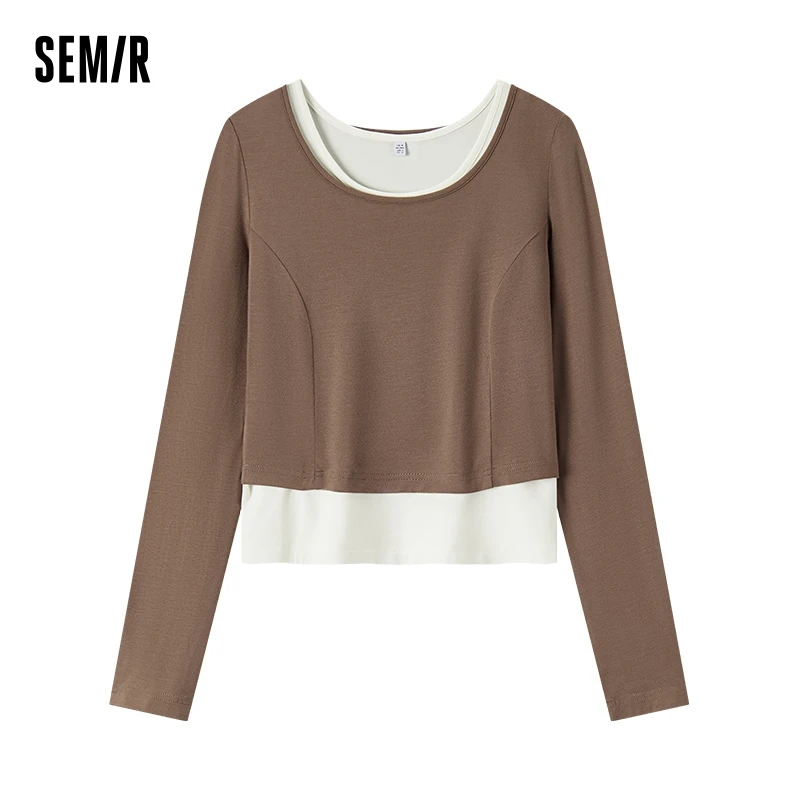 Semir T-Shirt Women Short Sleeveless T-Shirt Slimming Solid Color Vest 2024 New Autumn Tight-Fitting Two-Piece Set with Elegance