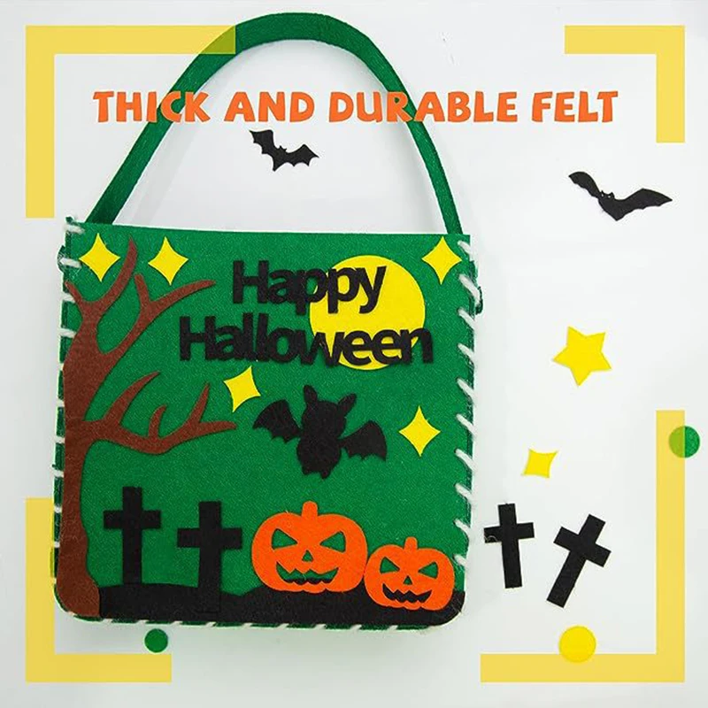 Halloween Candy Bag Artesanato Brinquedos para Crianças, Trick or Treat Bag, Handmade DIY Material, Decoração do partido, Beg Sugar Bag, Kindergarten Gifts, 3Pcs