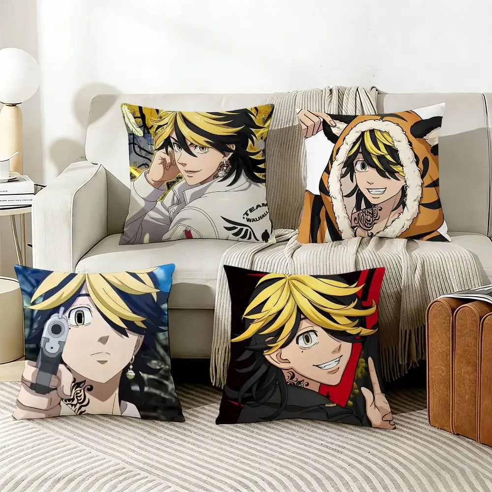 

okyoR-Revengers Kazutora Hanemiya Various Sizes Square Pillow Case For Car Home Bedchamber Decor