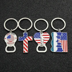 USA Flag Bottle Opener Keychains Creative American Flag Metal Enamel Pendant Keyrings for Women Men Fashion Jewelry Friends Gift