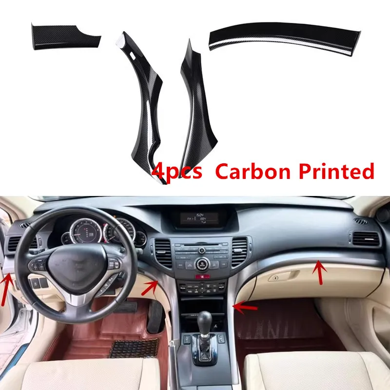 4pcs Carbon Fiber Printed Car Front Lower Dash Trim Sticker Cover for Honda Spirior 2009 2010 2011 2012 2013