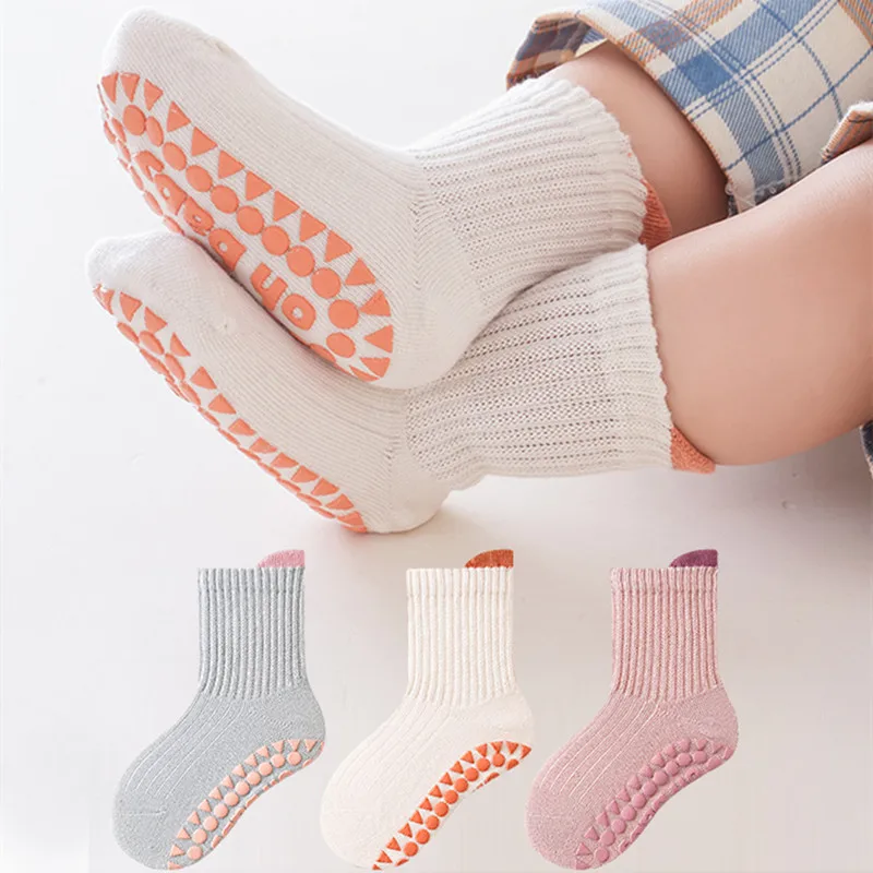 Lawadka 3Pairs/set Children's Socks For Girls Boys Solid Kids Boy Girl Socks Non-slip Cotton 0-5Years Unisex Baby Toddler Sock